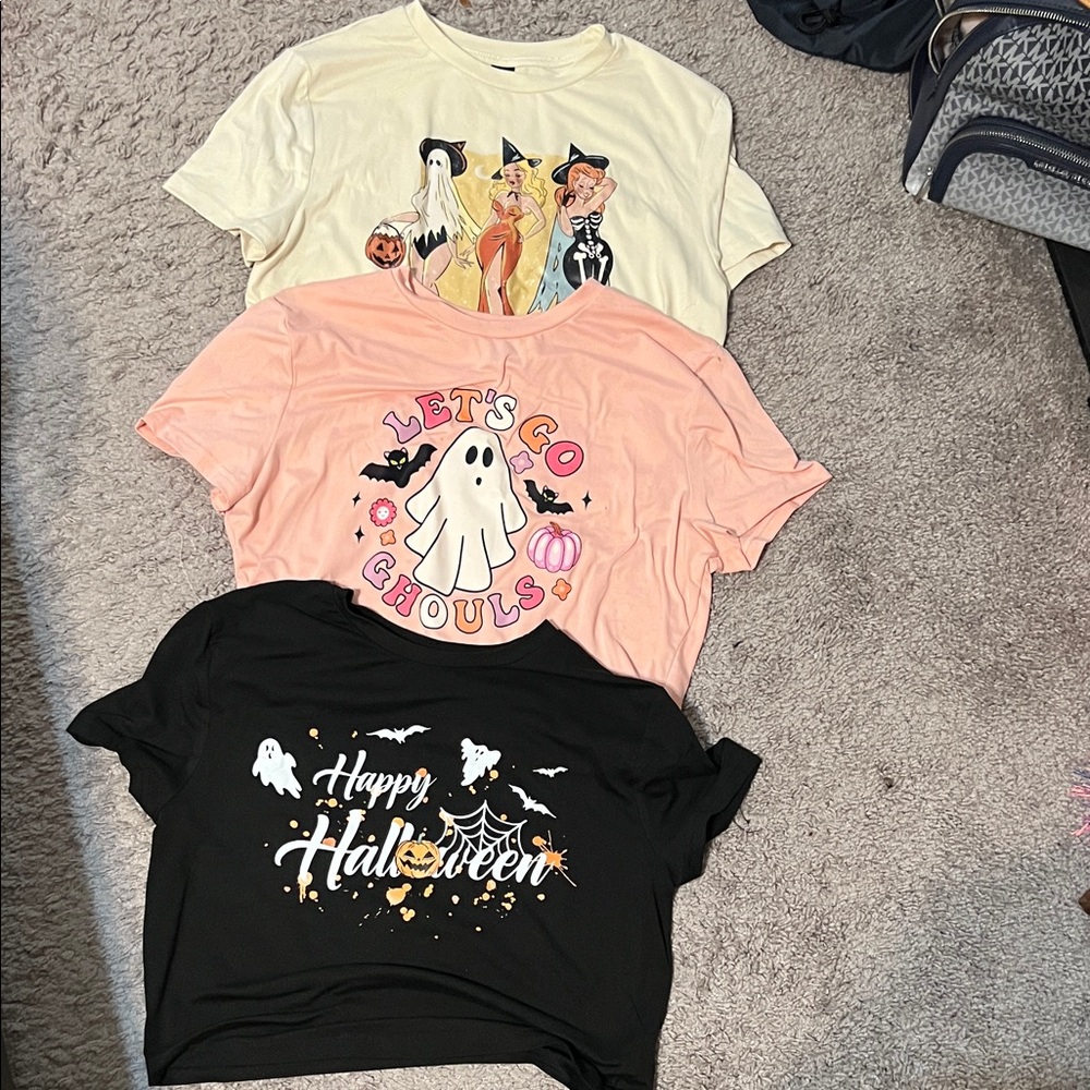 SHEIN Halloween Crop Tops - Cream, Pink, Black